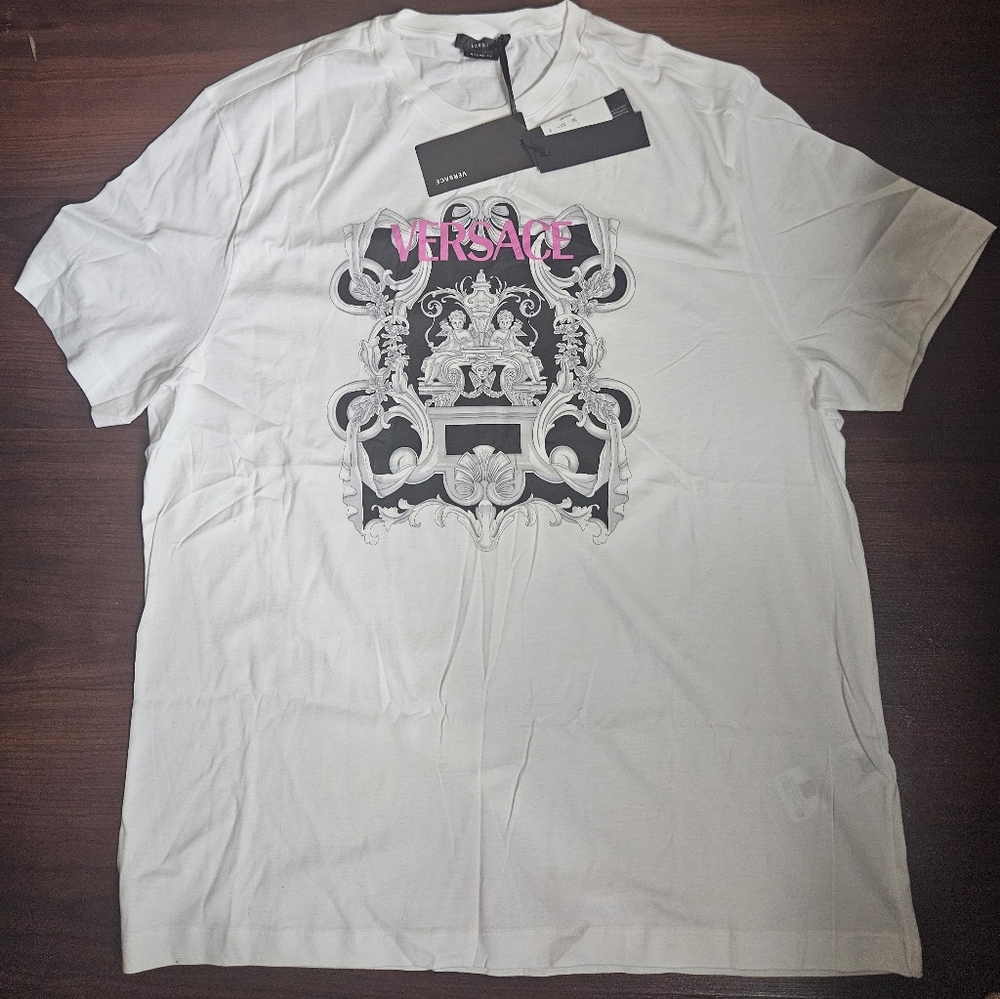 NWT Men's Versace Silver Baroque T-shirt White Short Sleeve Size 2XL
